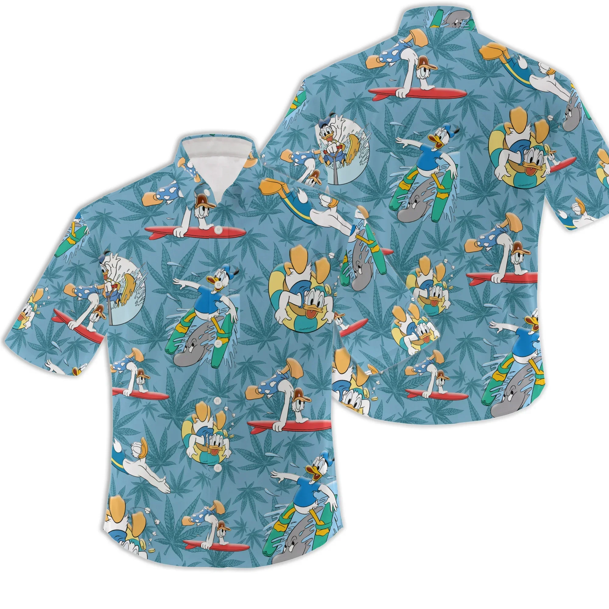 Mininstants-Chemises hawaïennes Donald Duck pour hommes, chemise hawaïenne à manches courtes, chemise de plage décontractée, chemise boutonnée vintage, Y-Disney