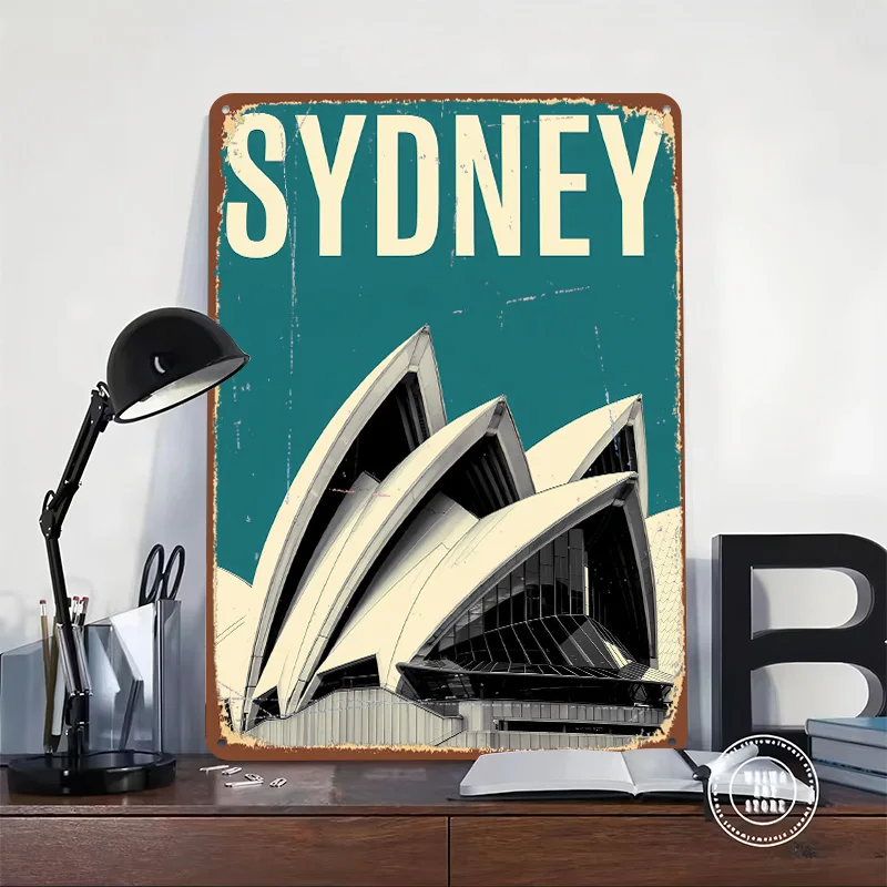 Sydney Opera House Travel Metal Poster Custom Wall Art Retro Vintage Tinplate Signs for Man Cave Home and Decoration Room Decor