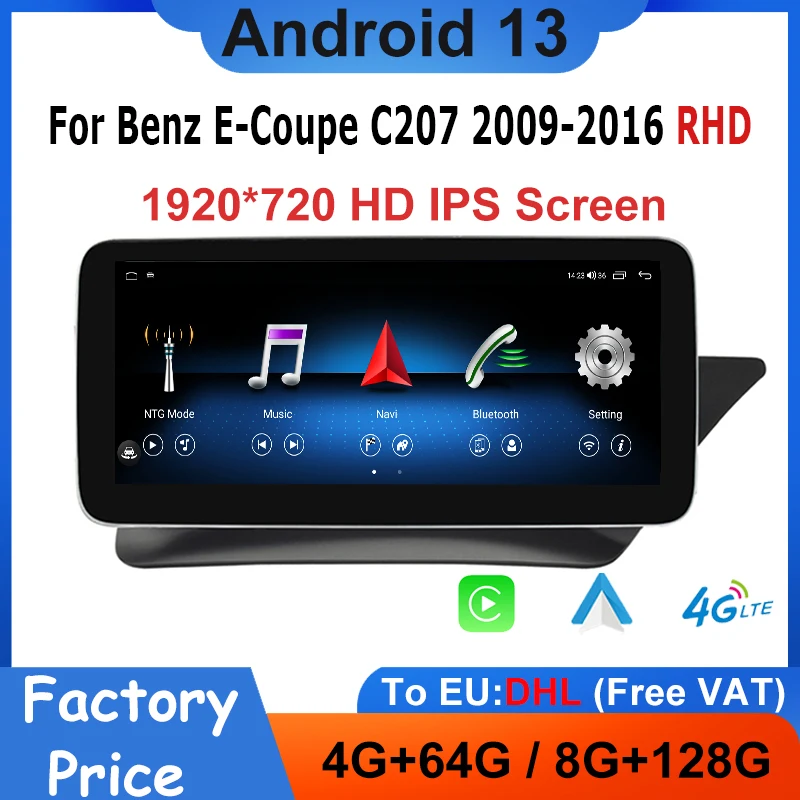 Stereo Video For Mercedes Benz E Coupe 2 Door C207 E207 2009-2015 RHD Android 13 Car Multimedia Player Auto Radio Carplay GPS 4G