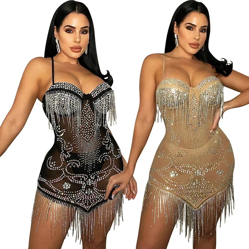 女性のためのファッショナブルなフェザービーズドレス,「ダイヤモンドメッシュ,イブニングドレス,セクシーなスタンドカラー,ノースリーブ,非対称,タンクトップ,クリスタル,シャツ