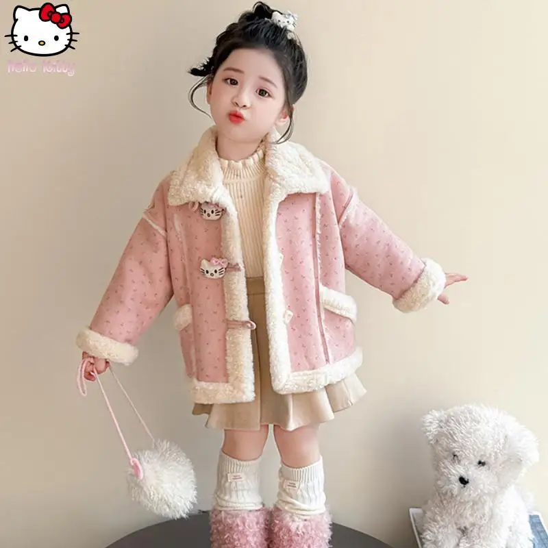 

Girls Kawaii Kitten Warm Lapel Coat Anime Autumn Winter New Cartoon Children's Cotton Clothing Fashionable Thickened Jacket Tops