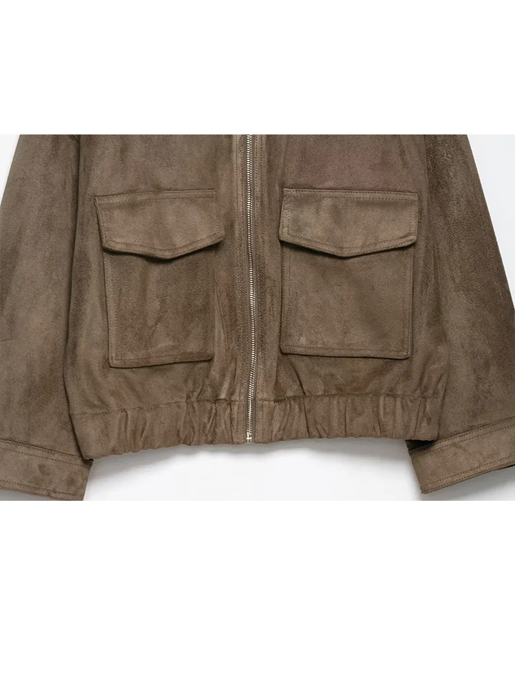 HH femme hiver élégant col rabattu solide veste femmes à manches longues poche décorer fermeture éclair décontracté daim Texture manteau ample