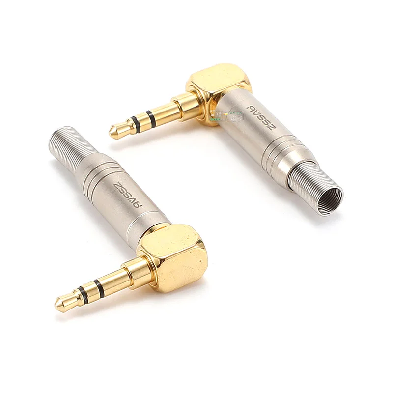 1Pcs 3.5mm gold-plated 90-degree bend stereo earphone plug L-shaped elbow right-angle DIY welding connector for mobile S3.5-BG