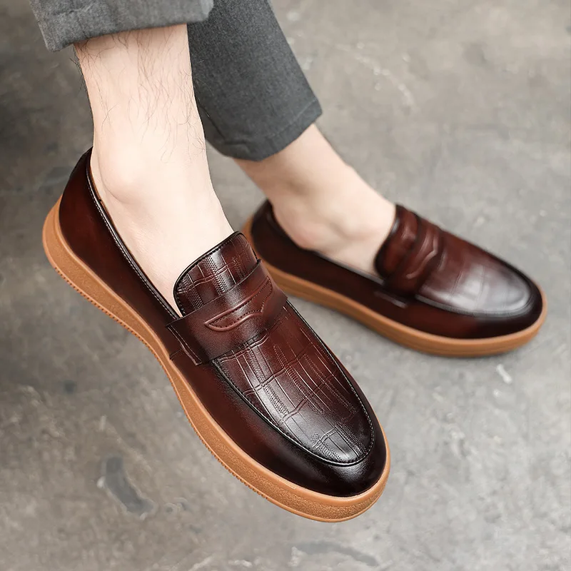 

New men's formal leather Shoes Casual business non slip footwear Fashion minimalist work shoes Comfortable male flat Zapatillas