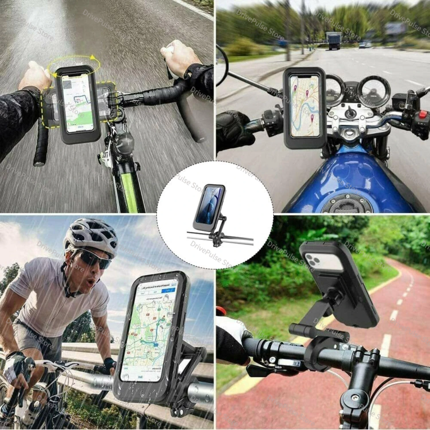 

Adjustable Bike/Motorcycle Phone Mount - 360° Rotating Waterproof & Shockproof, Retractable Touchscreen Holder for Cycling
