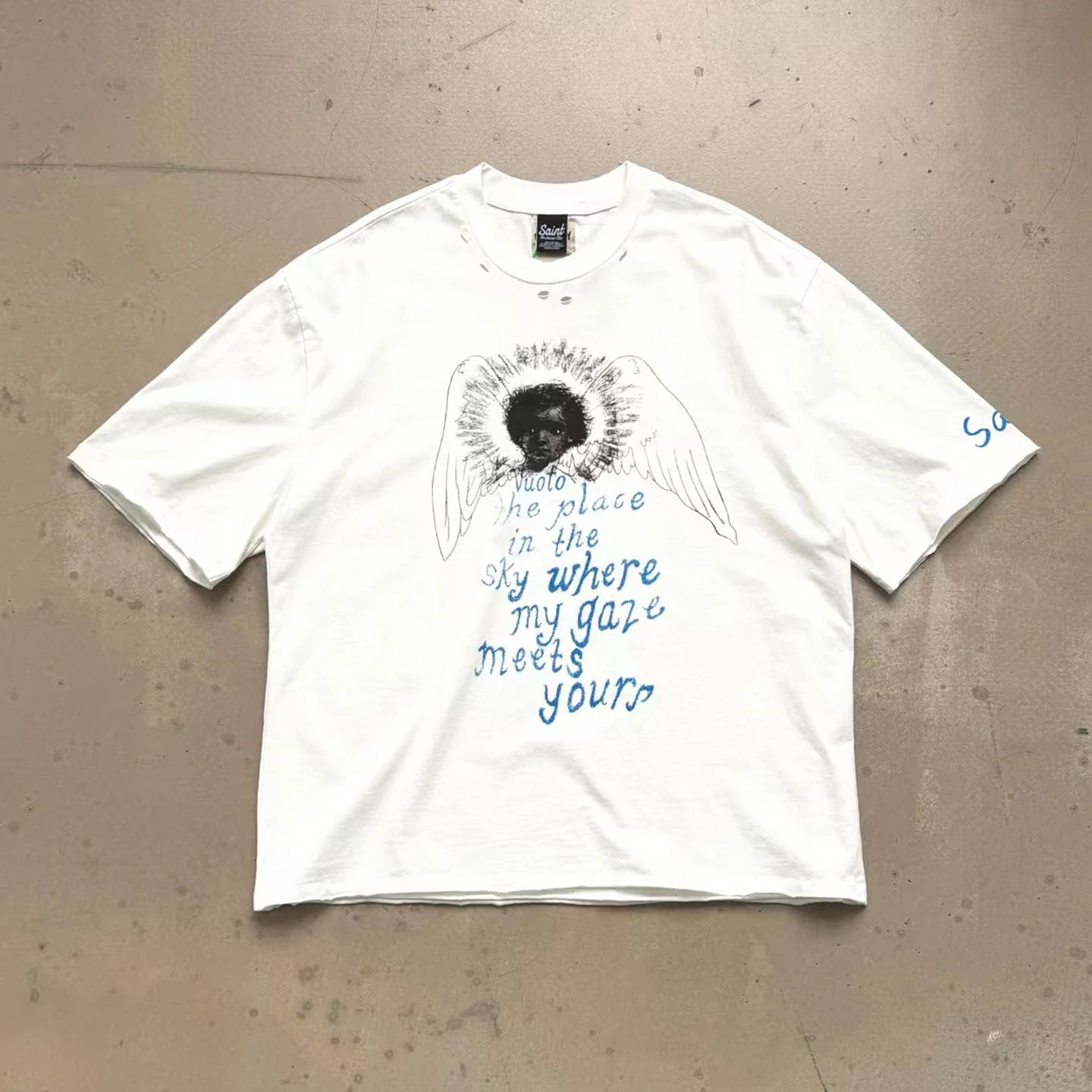 

Limited Edition Angel Co-Branded Men's Short Sleeve T-Shirt Casual Loose Fit Pure Cotton round Neck Print Tee Non-Fading