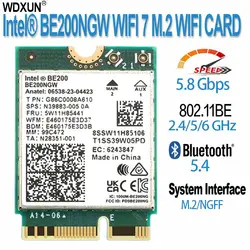 Intel-BE200 Placa de rede, WiFi 7, Bluetooth 5.4, Tri Band 2.4G, 5G, 6GHz, 8774Mbps, BE200NGW, Adaptador Sem Fio M.2, Melhor que Wifi 6E