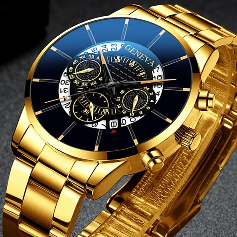 Luxe Holle Herenmode Zakelijke Kalender Horloges Blauw Roestvrij Staal Mesh Riem Analoog Quartz Horloge Logio Masculino