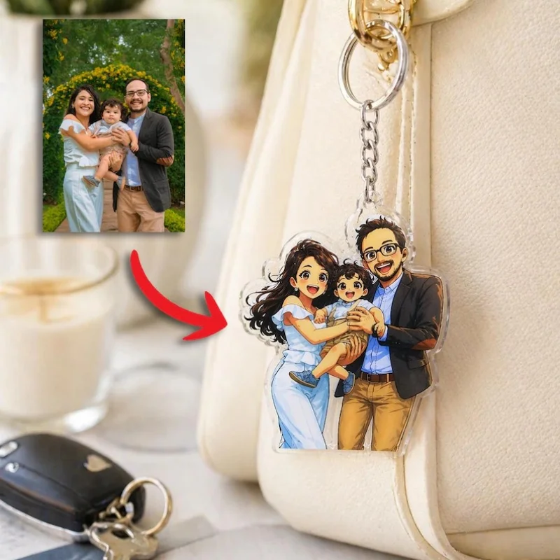 

Custom 2D Cartoon Portrait Personalized Keychain Acrylic Photo Keyring for Family Couple Friend Memorial Gift Bag Pendant