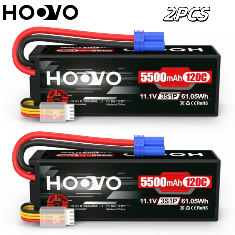 2PCS HOOVO 3S Lipo Battery 11.1V 5500mAh 120C RC Battery Hardcase with EC5 Connector for RC Car Truggy Boat Truck Racing Models