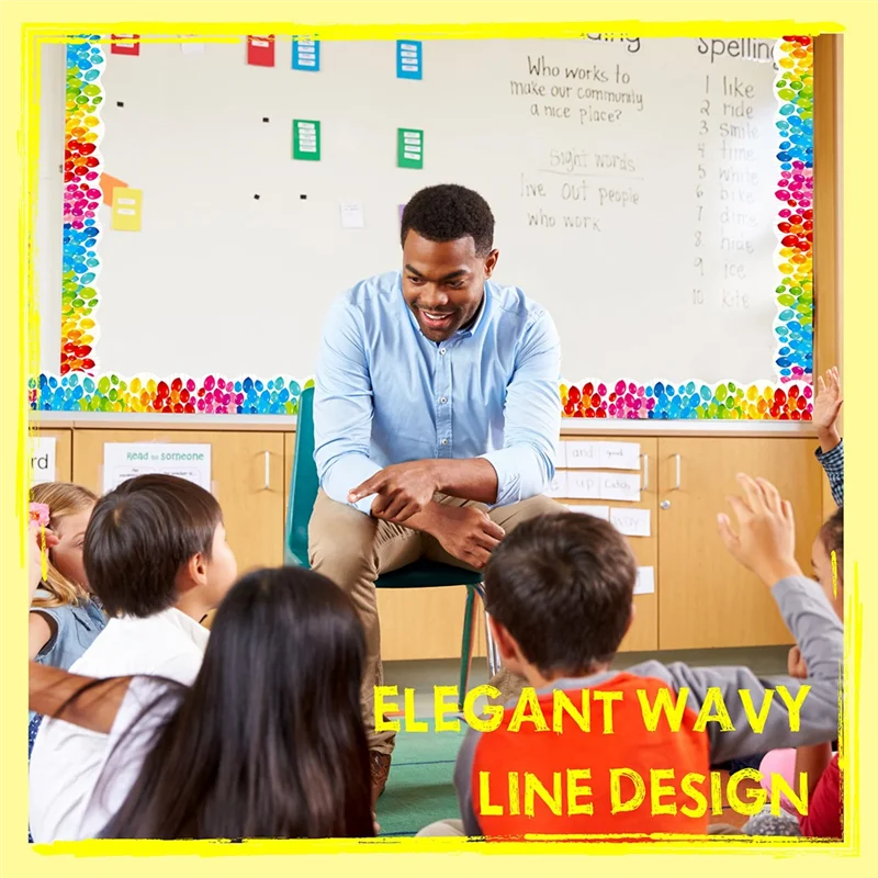 A33T-59 قدم بالونات ملونة حدود لوحة الإعلانات، ملصقات حواف ملفوفة على شكل صدفي للفصول الدراسية والمدرسة والمكاتب