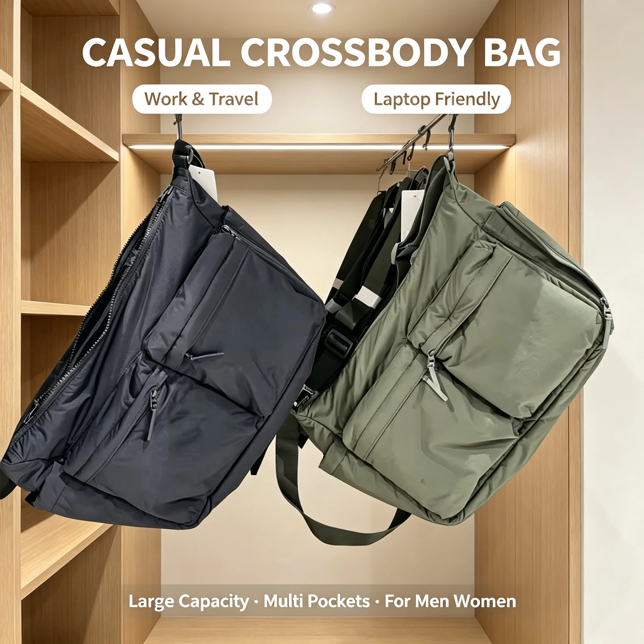 Sac messager 2026, nouvelle collection, haute qualité, épais, grande capacité, multi-poches, décontracté, sac à bandoulière pour ordinateur portable et sport, pour hommes et femmes