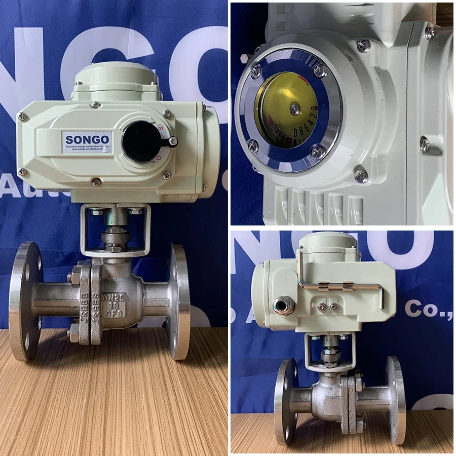 DN50 2inch 12V 220V 24VDC CF8 Stainless Steel Electric Actuator PTFE Flange Type Motorized Electronic Ball Valve