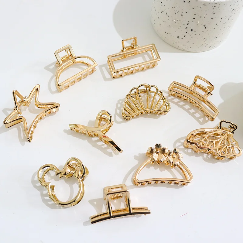 Fashion Hollow Heart Metal Hair Claw Clips Simple Non Slip Mini Gold Geometric Bangs Barrettes Hair Jaws For Women Girls Daily