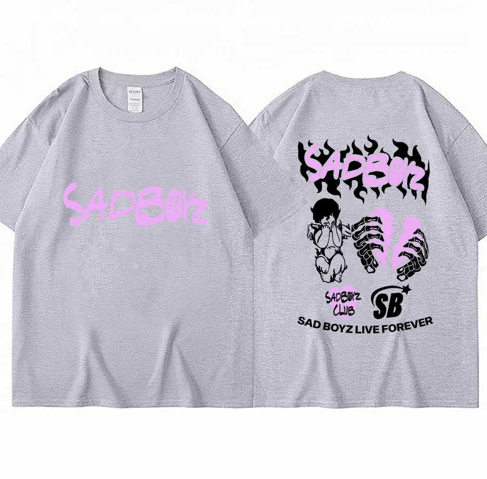 Singer Junior H Sad Boyz Graphic T Shirt World Tour Merch Men's Punk Harajuku T-shirts Oversized 100% Cotton Hip Hop Tees Unisex image 5