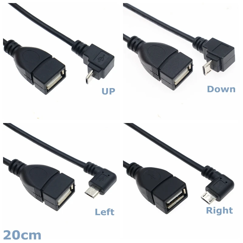 Micro USB connector adapter 0.2 A male to female,90 degree elbow,right,left,top and bottom,OTG cable for tablet and phone,