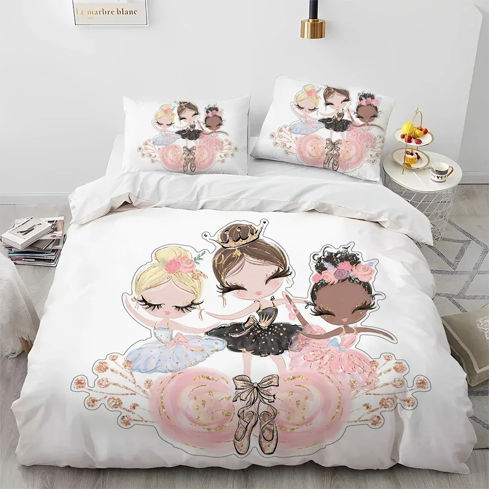 Kids Cartoon Cute Ballet Girl Ballerina Comforter Bedding Set,Duvet Cover Bed Set Quilt Cover Pillowcase,Queen Size Bedding Set