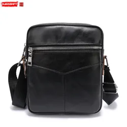 Men's Shoulder Bag Male Double Zipper Small Crossbody Messenger Bags Casual New Versatile Black Handbags Top Layer Leather Soft