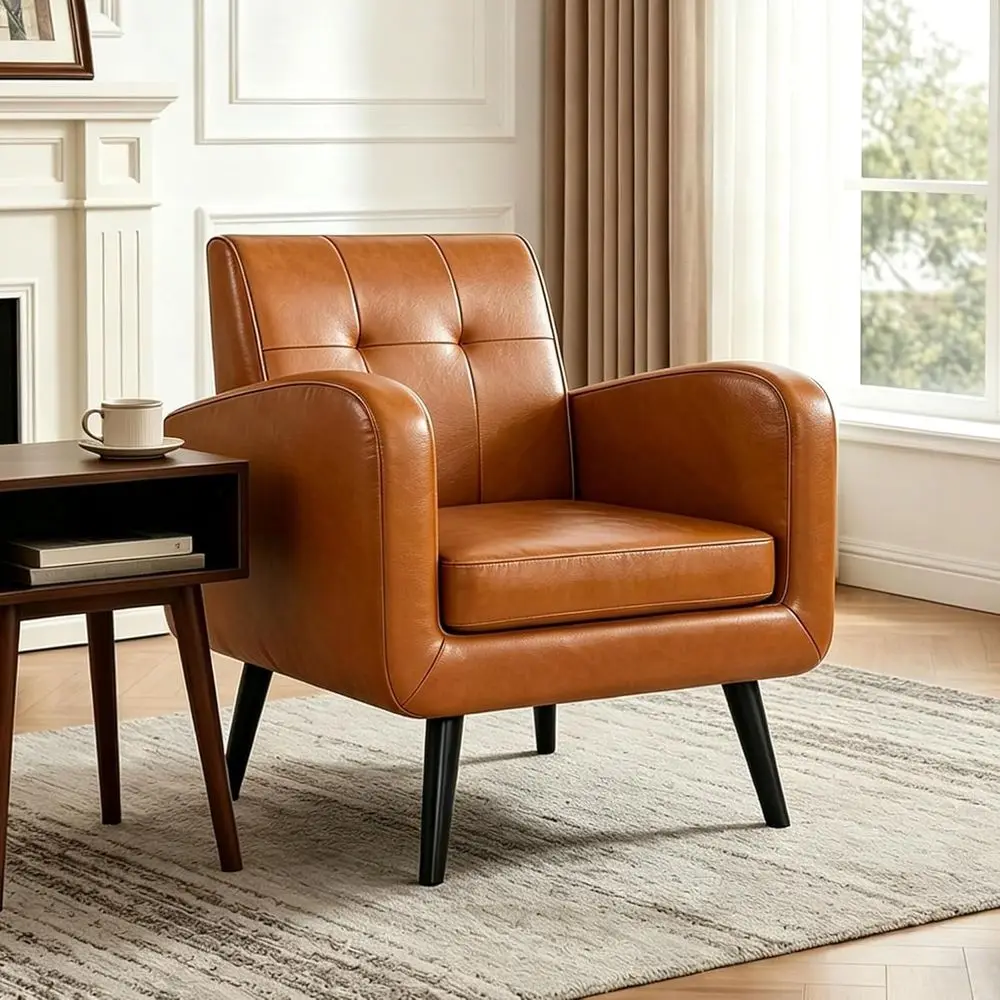 Accent Chair, ern PU Leather Living Room Chairs, Comy Upholstered Armchairs Single Soa Chair with Solid Wood Legs or Aparent, Oi