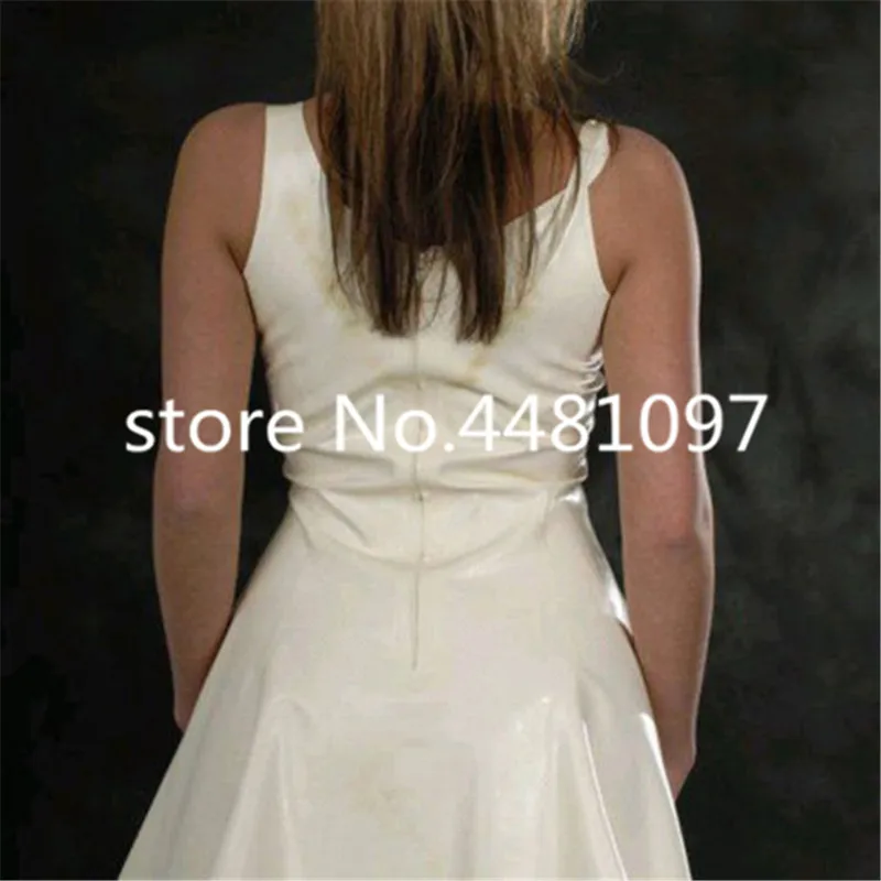 Sleeveness Latex Women  Withe V-neck dresses with Back Zip Rubber Unique Vestidos Club Wear Party Shirts for Girls Plug Size