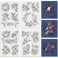4Sheets 18Pcs Water Soluble Embroidery 11.7x8.3inch Birds and Flowers Pattern Transfers Water Soluble Stabilizer for Embroidery
