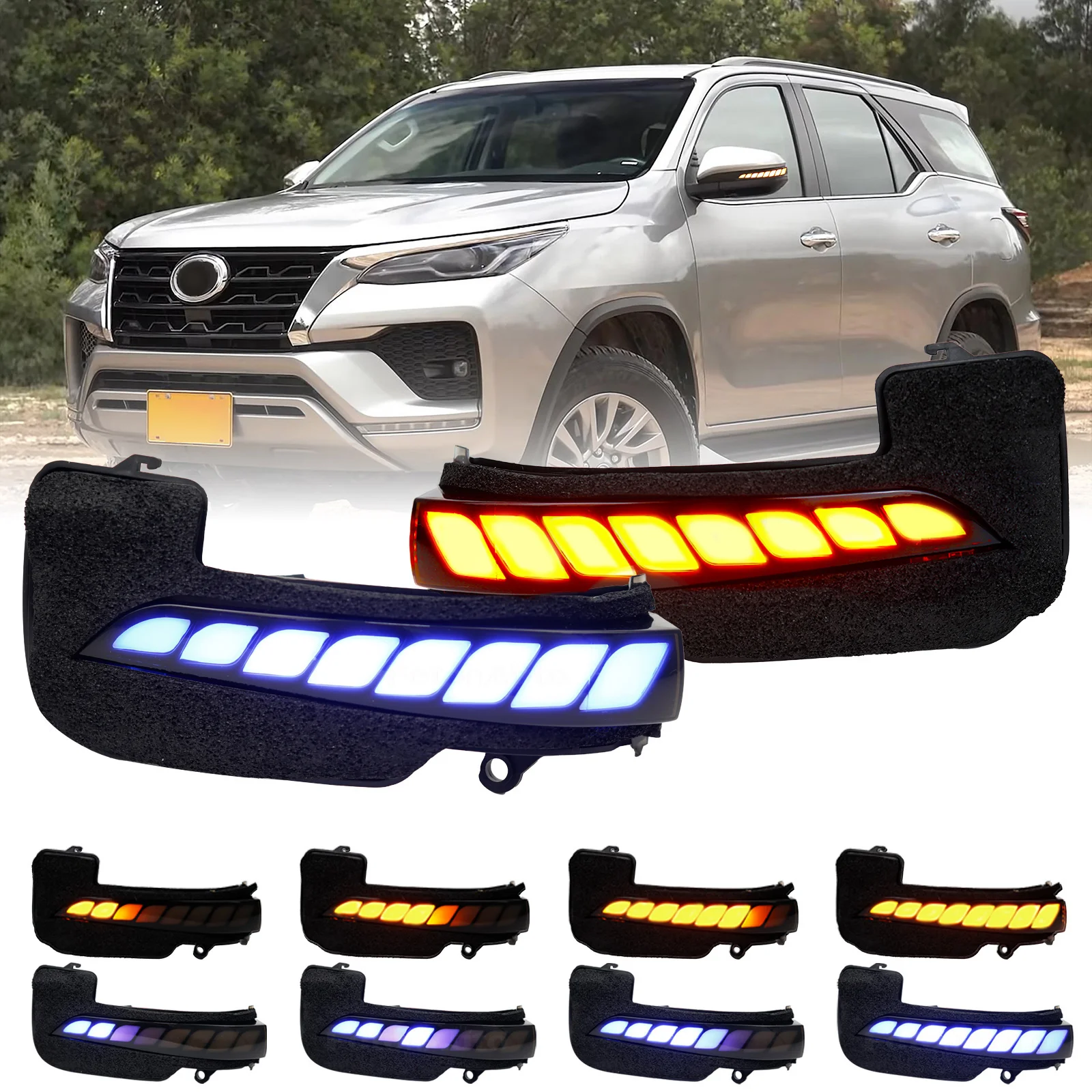 

2x Side Rear View Mirror LED Dynamic Turn Signal Light For Toyota Hilux Revo Fortuner Innova 2016 2017 2018 2019 2020 2021