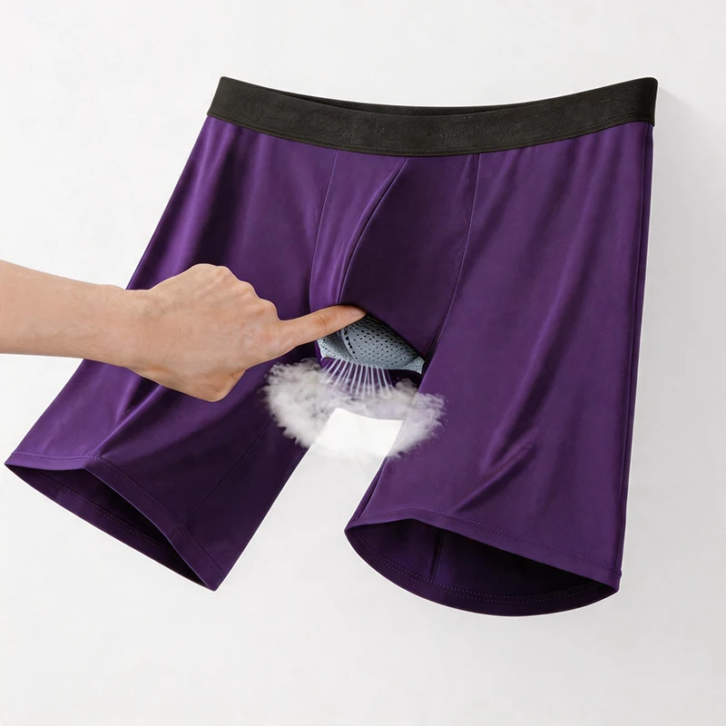 Men's Front Penis Hole Breathable Sexy Boxes Quick Dry Slim Fit Fitness Panties U-Pouch Long Underpants Summer Underwear Shorts