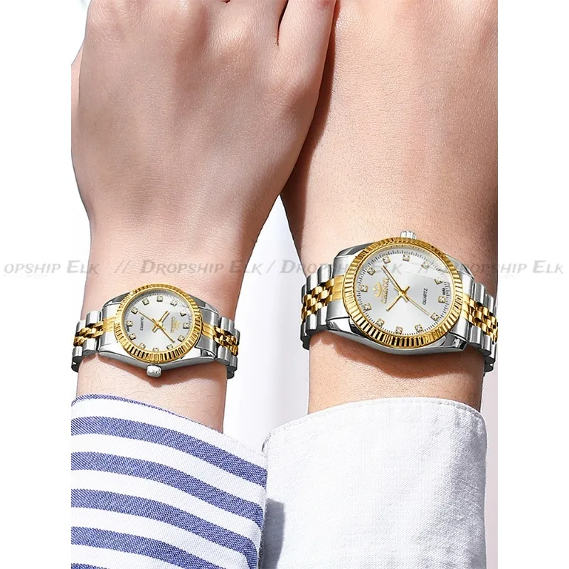นาฬิกาควอตซ์ปฏิทินสแตนเลสสำหรับผู้หญิงและผู้ชาย แฟชั่นลำลอง นาฬิกาข้อมือสีทอง นาฬิกาสำหรับสุภาพสตรี