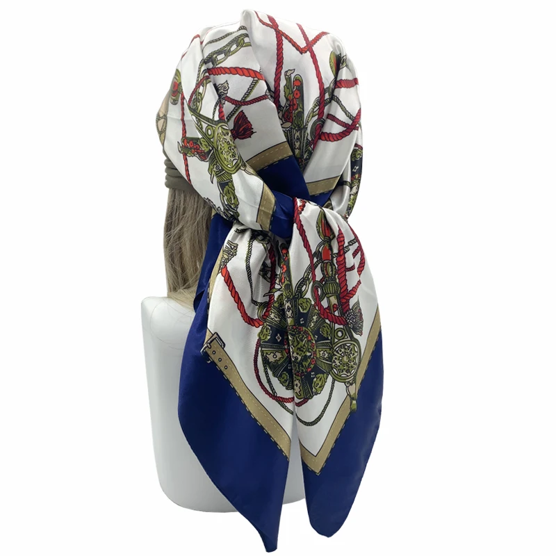90*90cm Women Square Silk Scarf Luxury Brand Large Shawl Neckerchief Print Headband Female Foulard Bandana Wraps Hijab Scarves image 6