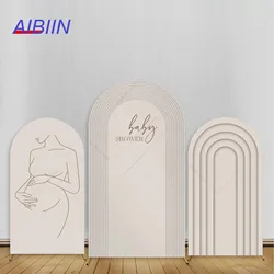 Cream Grey Baby Shower Arch Backdrop Cover Pregnant Silhouette Stripe Child Baby Party Decor Maternity Photozone Wall Background
