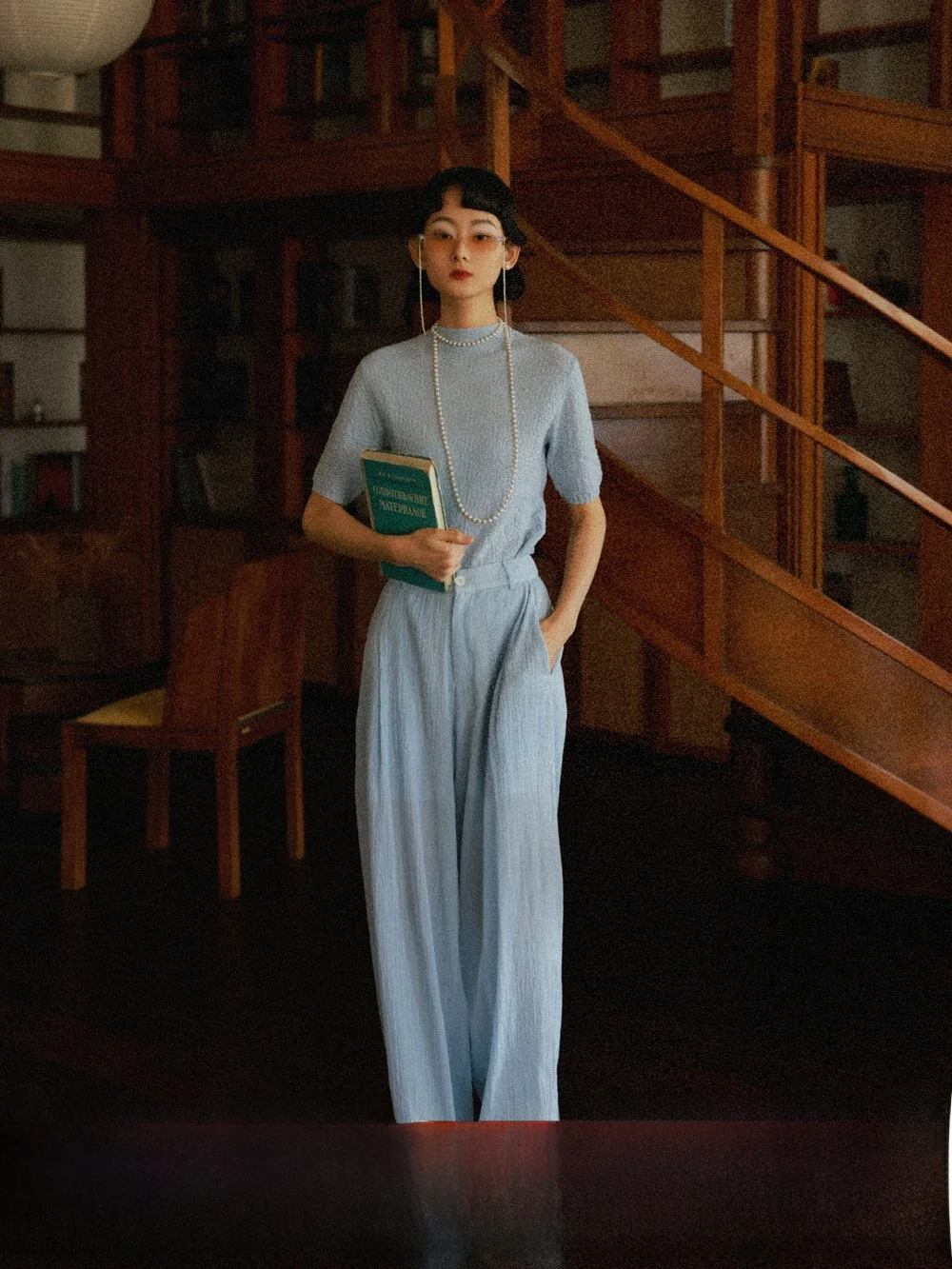 

High Waist Wide Leg Pants Ch Ye New Chinese Sle Casual Slimming Lake Blue Casual Pants Ladies High Waist Wide Leg Trousers