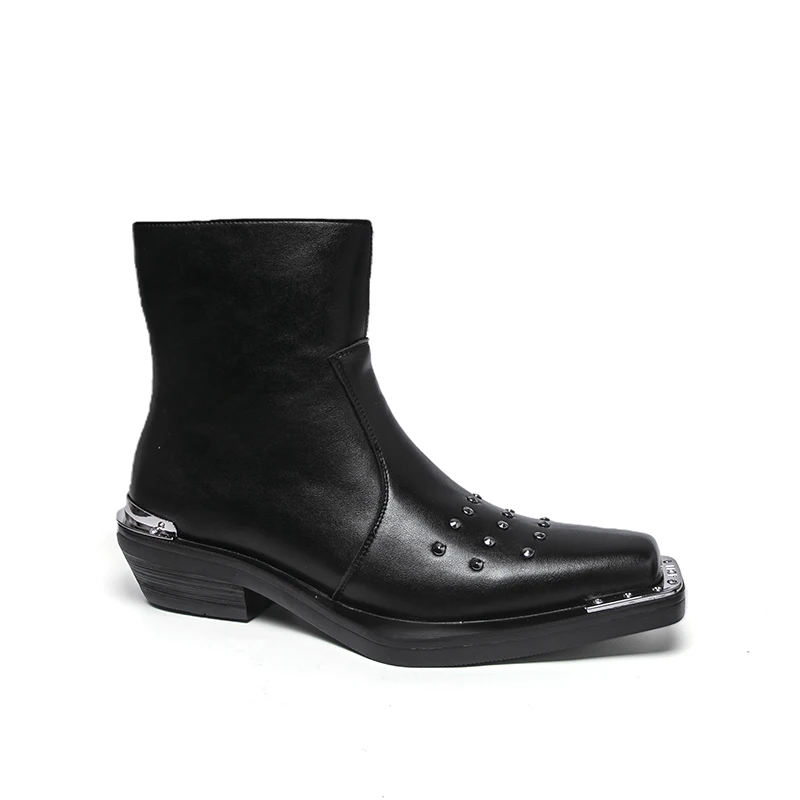 Men's High Top Waterproof New Outdoor Use Plus Size High Top Windproof Black Shoes Square Toe Shoes Versatile Street Photography