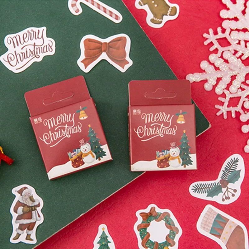 45 ชิ้น/กล่อง Merry Christmas สติกเกอร์ Kawaii สมุดบันทึกสติกเกอร์โน้ตบุ๊คไดอารี่ตกแต่ง DIY ห่อของขวัญป้าย Scrapbooking