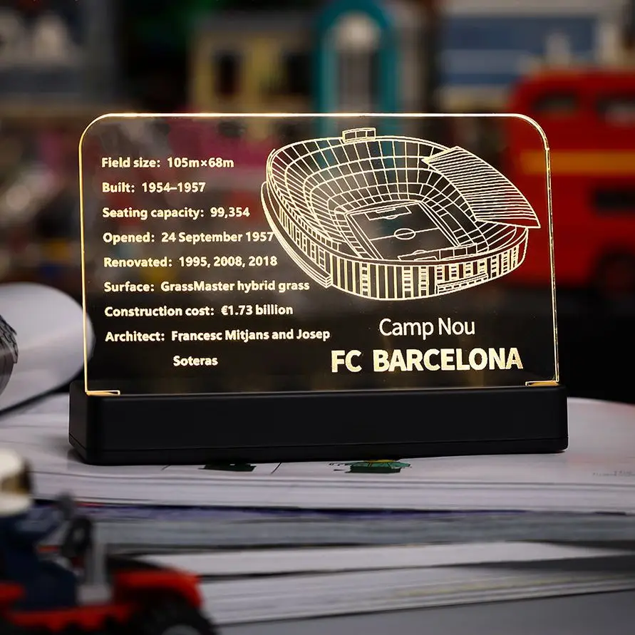 LED Light  Acrylic Display Board Sign Plate Nameplate For Camp Nou – FC Barcelona 10284 Building Blocks Bricks Toys Set