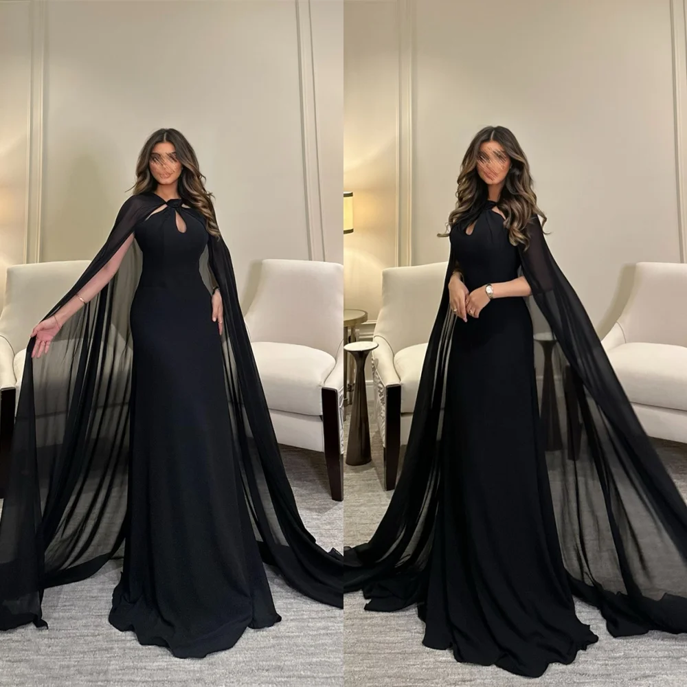 Индивидуальное темпераментное черное шифоновое вечернее платье, изысканная шаль с круглым вырезом, без рукавов, на молнии сзади, платья для особых случаев на заказ