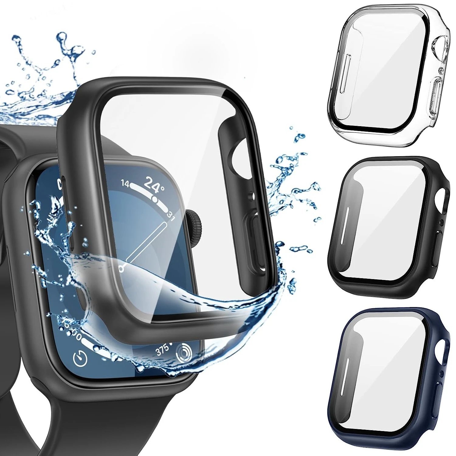 

Tempered Glass+Cover For Apple Watch 9 8 7 45mm 41mm Screen Protector Case iWatch Series 6 5 SE2 44mm 40mm 42 38mm Ultra1 2 49MM