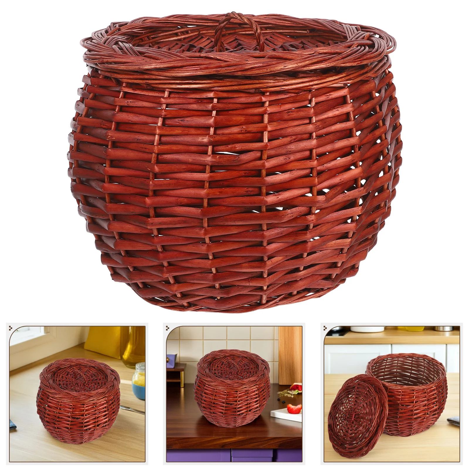 

Willow Basket with Lid Woven Storage Container for Fresh Eggs and Produce Portable Kitchen Organizer Countertop Potato Storage