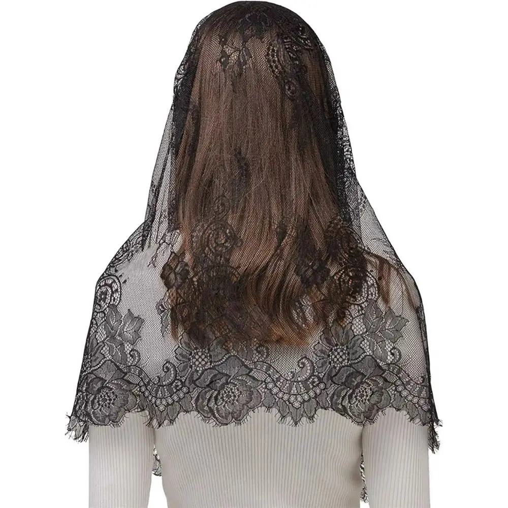 Retro Floral Pattern Wedding Veil 60cm*70cm Photo Props Lace Veil Black White Polyester Lace Shawl Wedding Supplies