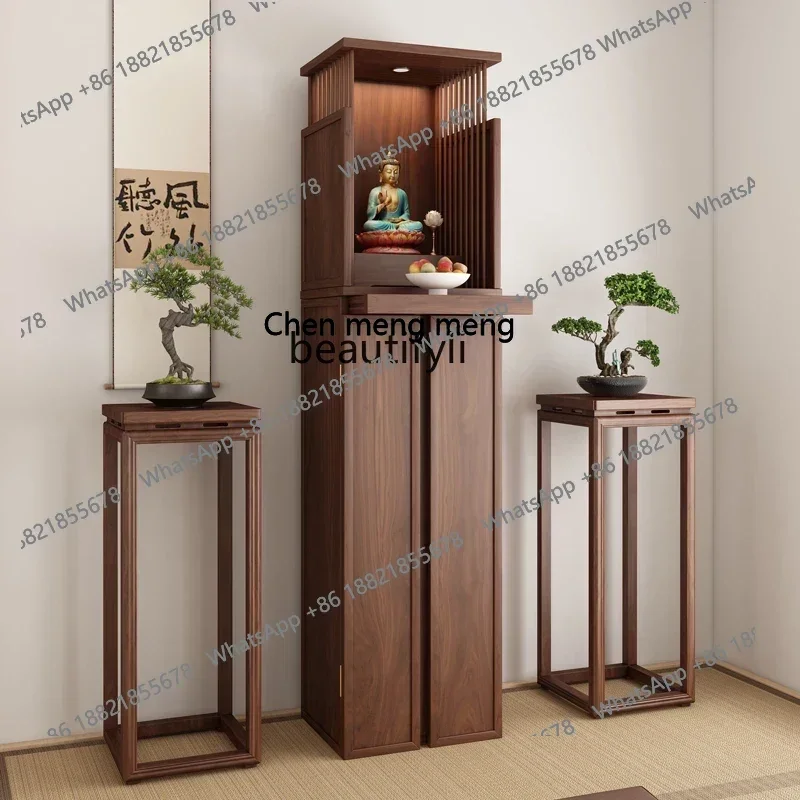 z183  Modern Standing Cabinet Black Walnut God of Wealth Table Household God of Wealth Cabinet Buddha Table Bodhisattva Cabin