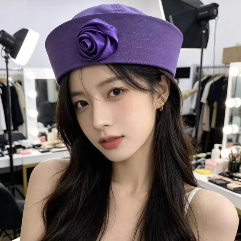 Women Summer Ins Striped Octagonal Sailor Beret Flip Brim Breathable Fabric UV Protection Sun Hat Factory Wholesale Headwear