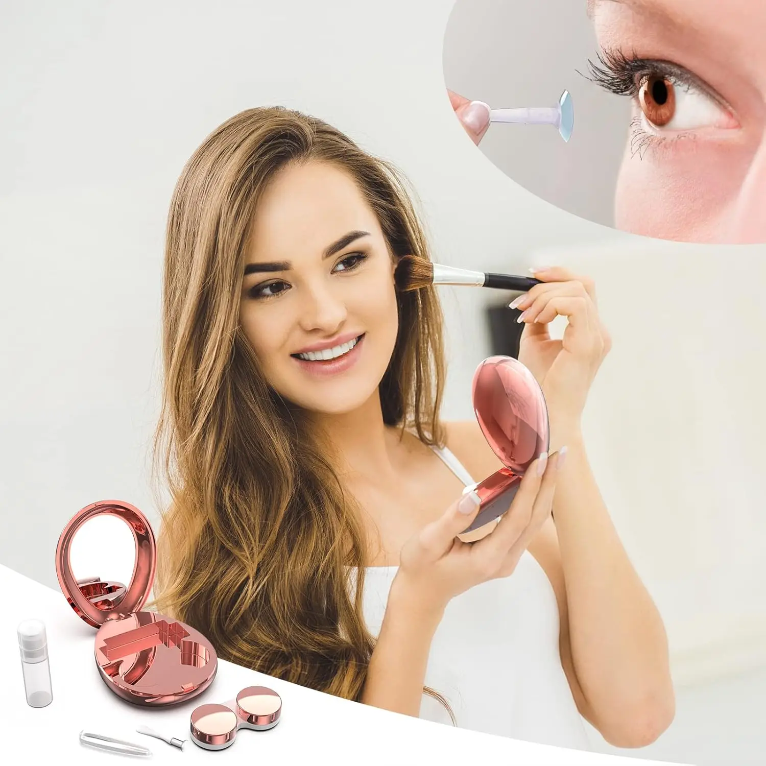 Luxury Mirror-Embedded Contact Lens Case - Leakproof Travel Storage with Remover Tool & Mirror, Compact Lens Care Essentials for
