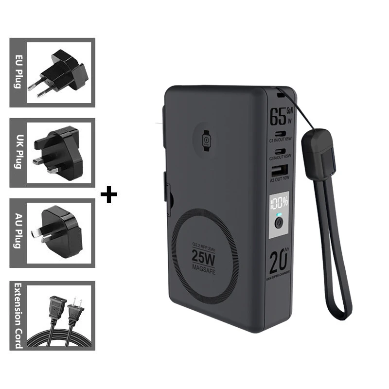 

20000mAh Qi2.2 25W Magnetic Wireless Power Bank PD 65W Fast Charger for iPhone 17 16 iWatch Samsung Laptop Powerbank with Plug