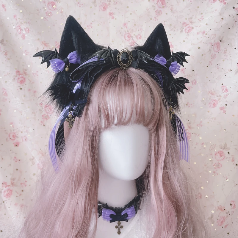 Turns out the night of the original diablo gothic Lolita accessories beast ear KC black purple hair bow