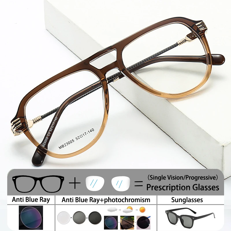 

Pilot Double Beam Acetate Oversized Frame Photo Gray Men Anti Blue Light Women Sunglasses Presbyopic Myopia Prescription Glasses
