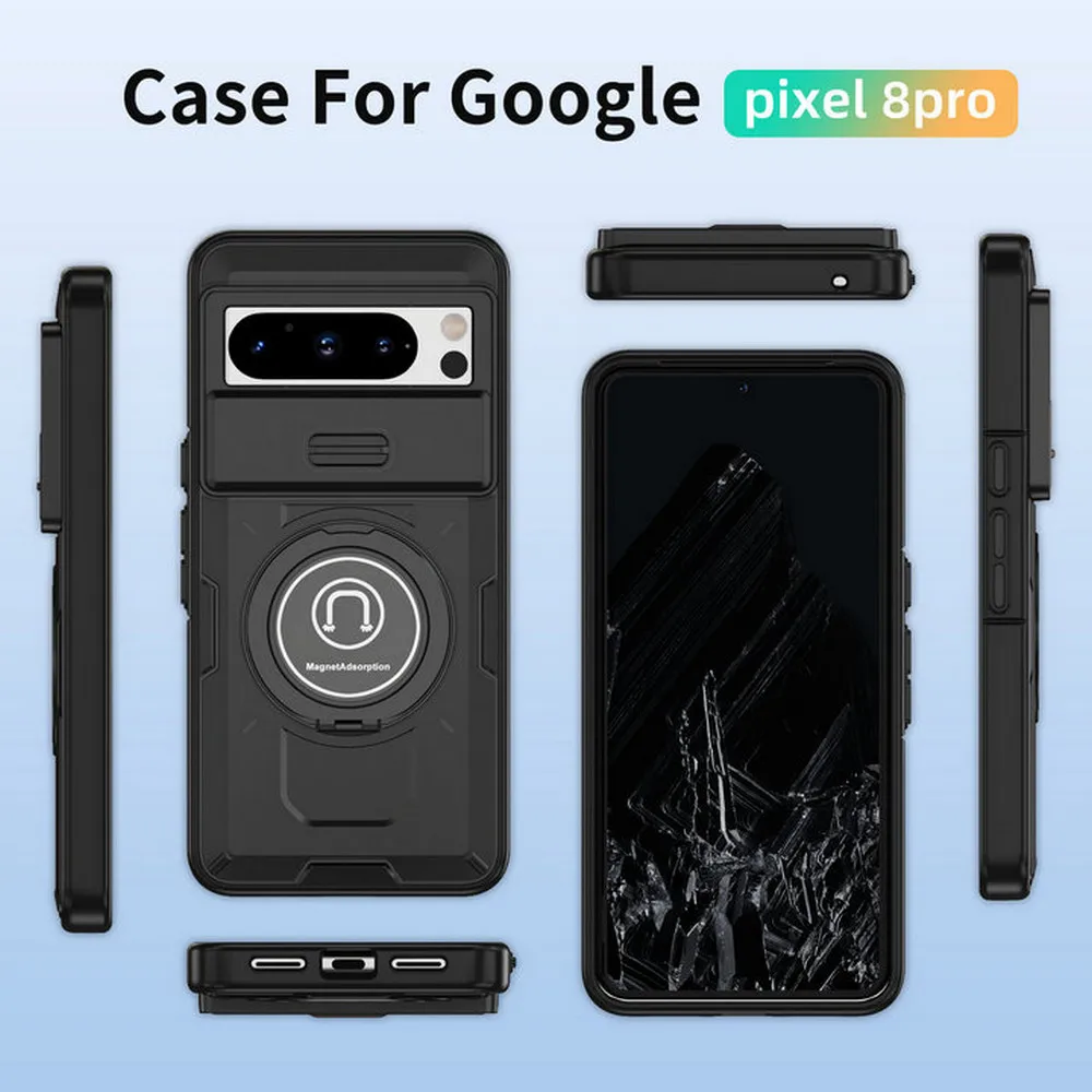 Pixel 8 Pro Shockproof Case For Google Pixel 8A Armor Slide Lens Camera 360 Protect Ring Back Cover Pixel 7 Pro 8A 8 A Funda