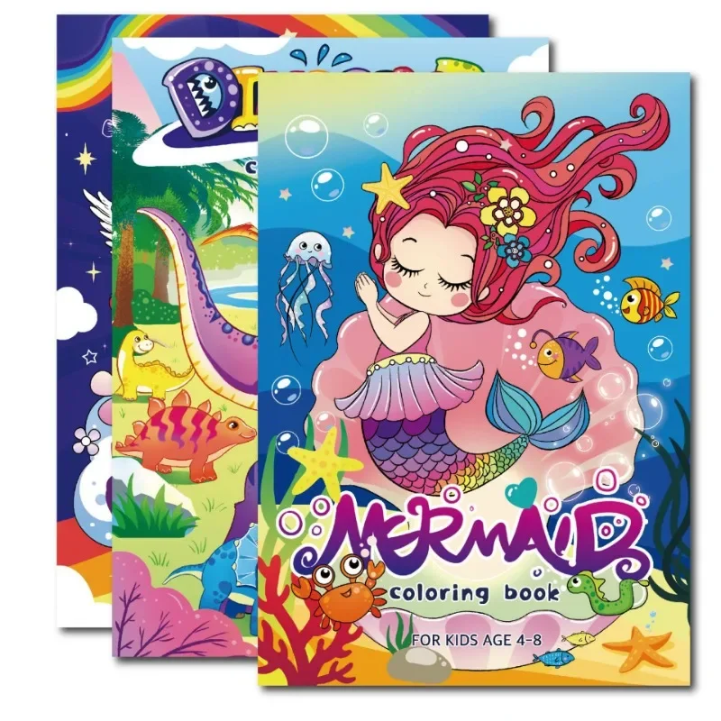 60 Sheets Cartoon Graffiti Enlightenment Coloring Book Mermaid Dinosaur Coloring Book Early Education Drawing Book