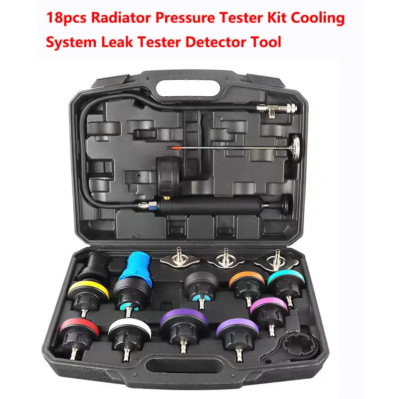 

18pcs Radiator Pressure Tester Kit Cooling System Leak Detector Water Tank Leak Test Aluminum Hand Pump