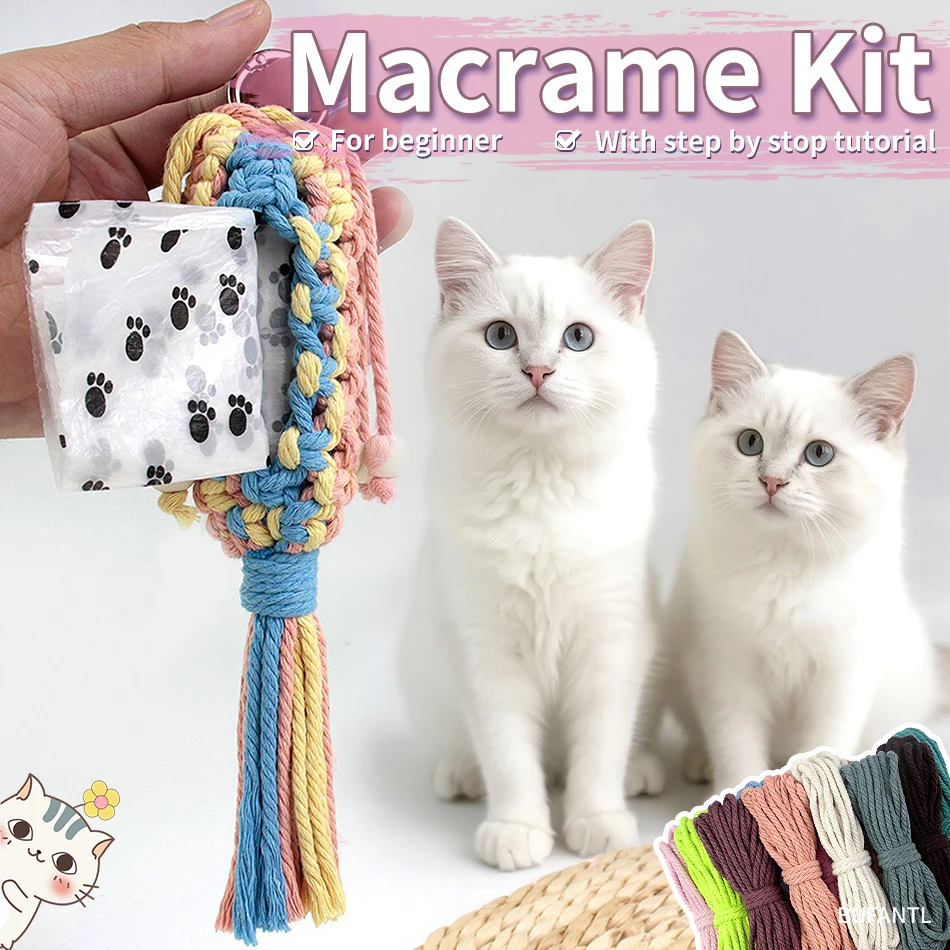 DIY Macrame Pet Waste Disposal Bag Kit - Portable Handcraft Pet Garbage Bag Weaving Material Set with Tutorial