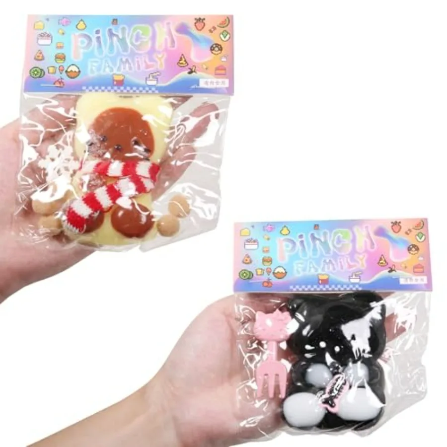 Squishy Cat Squeeze Toys for stress relief, PVC material, black and yellow, soft fidget novelty gifts suitable for kids and tee