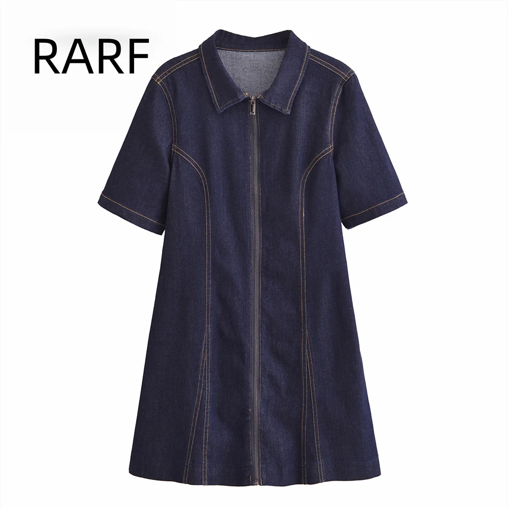 

New autumn and winter women's collar short sleeved contrasting stitching decoration casual denim short dress